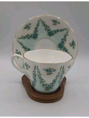 Royal Albert SHOT SILK Tea Cup and Saucer Blue Green Floral Swag Gold Trim
